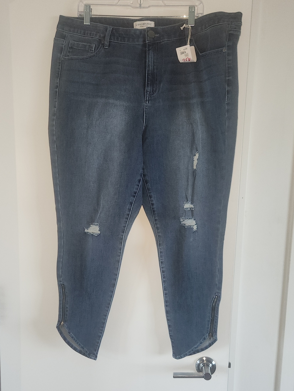 Lane Bryant Blue Distressed Ankle Jeans with Zipper Hem
